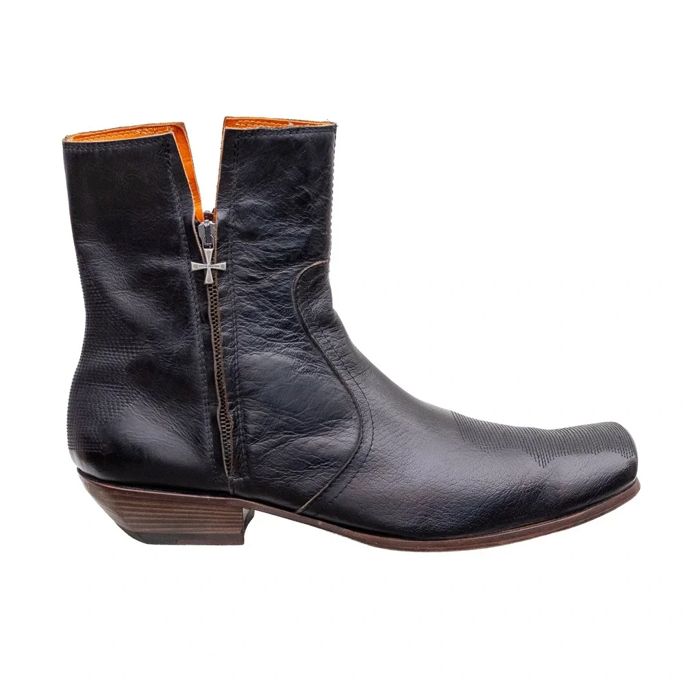 Mark Nason Black Leather Ankle Boots Mens US 13 EU 47 Side Zip Square Toe